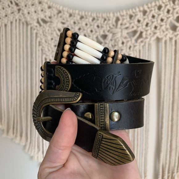 Leather Belt - beaded tooled